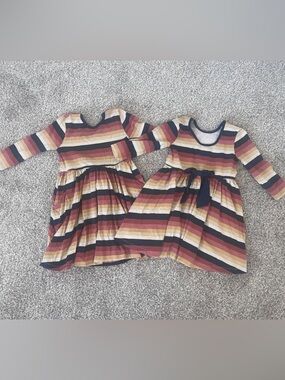 Ruffle Butts Striped Fit & Flare Dress in Burgundy, Mustard, Navy, Cream